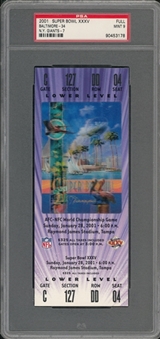 2001 Super Bowl XXXV Full Ticket, Purple Variation - PSA MINT 9